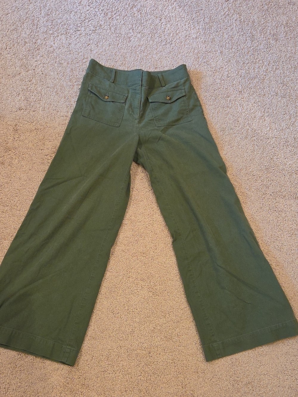 Loft  Wide-Leg Green Cotton Pants